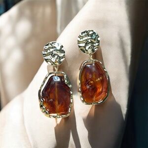 Gold and Brown Stud Earrings